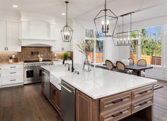 Beautiful Kitchen In New Traditional Style Luxury Home With Quartz